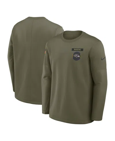 Nike Olive Baltimore Ravens 2025 Salute To Service Sideline Coaches Therma-fit Long Sleeve Shirt In Green
