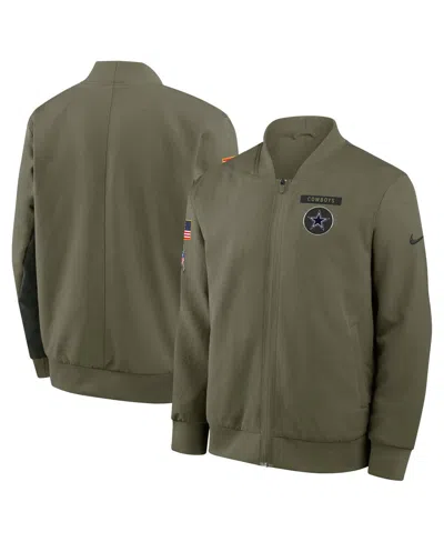 Nike Olive Dallas Cowboys 2025 Salute To Service Sideline Full-zip Bomber Jacket In Green