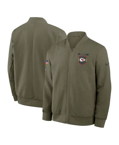 NIKE MEN'S OLIVE KANSAS CITY CHIEFS 2025 SALUTE TO SERVICE SIDELINE FULL-ZIP BOMBER JACKET