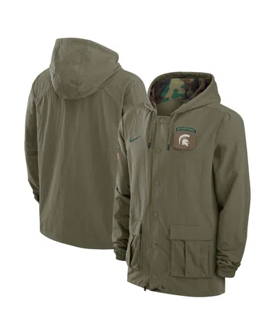 Nike Men's Olive/camo Michigan State Spartans 2024 Military Appreciation Full-snap Hoodie Military Jacket In Olive,camo
