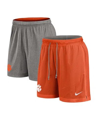Nike Men's Orange/heather Gray Clemson Tigers Player Reversible Shorts In Orange,heather Gray