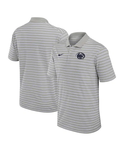 Nike Men's Pewter/white Penn State Nittany Lions Primetime Victory Striped Performance Polo In Pewter,white