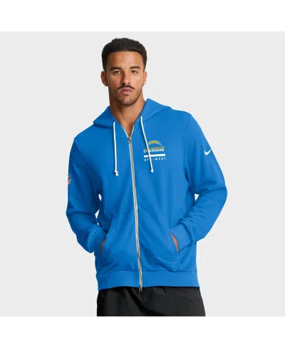 NIKE MEN'S POWDER BLUE LOS ANGELES CHARGERS SIDELINE STANDARD ISSUE UTILITY PLAYER DRI-FIT FULL-ZIP HOODI