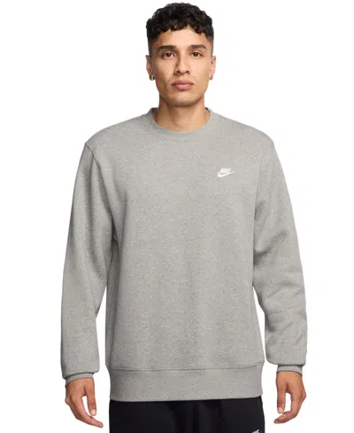 Nike Men's Pullover Fleece Crewneck Logo Sweatshirt In Gray