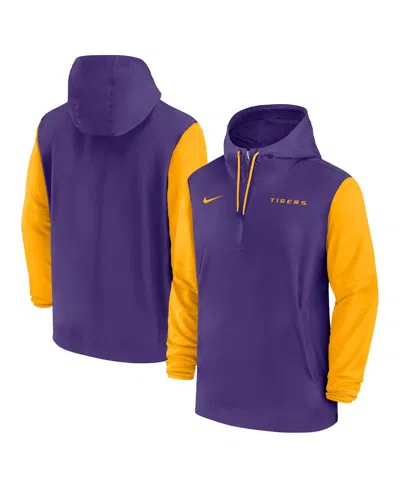 Nike Lsu Tigers Sideline Pre-game Player  Men's College 1/2-zip Hooded Jacket In Purple,gold