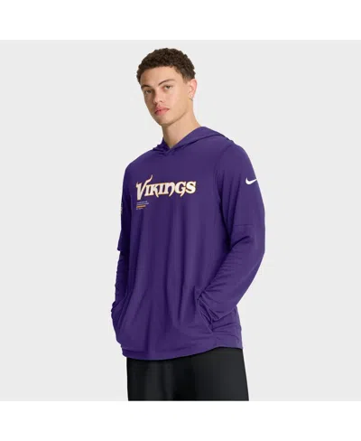 NIKE MEN'S PURPLE MINNESOTA VIKINGS SIDELINE PURE FURY PERFORMANCE LONG SLEEVE HOODIE T-SHIRT