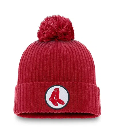 Nike Men's Red Boston Red Sox Cooperstown Collection Patch Cuffed Knit Hat With Pom