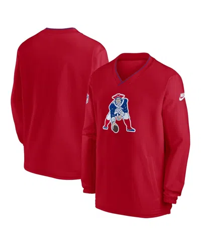 Nike Men's Red New England Patriots 2024 Sideline Throwback Logo Long Sleeve V-neck Windshirt In Gray