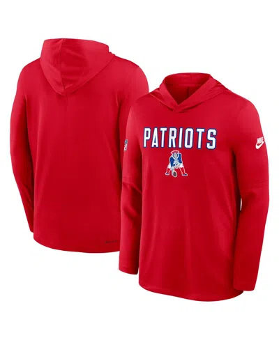 NIKE MEN'S RED NEW ENGLAND PATRIOTS ALT PACK PASS ACCURACY PERFORMANCE LONG SLEEVE HOODIE T-SHIRT