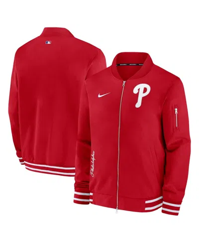 Nike Philadelphia Phillies Authentic Collection  Men's Mlb Full-zip Bomber Jacket In Red
