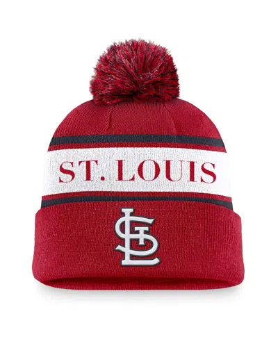 Nike Men's Red St. Louis Cardinals Team Stripe Peak Cuffed Knit With Pom Hat