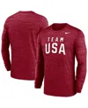 Nike Men's Red Team Usa Training Velocity Long Sleeve Performance T-shirt In Burgundy