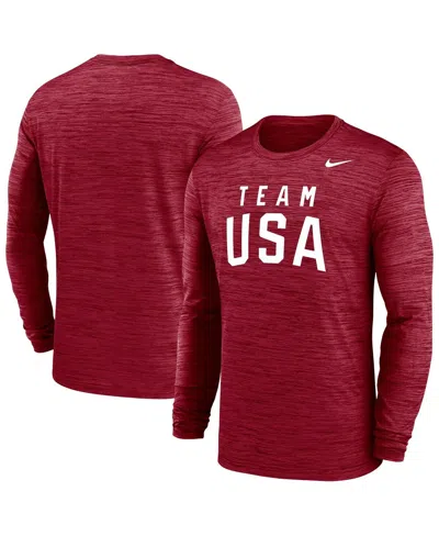 Nike Men's Red Team Usa Training Velocity Long Sleeve Performance T-shirt In Burgundy