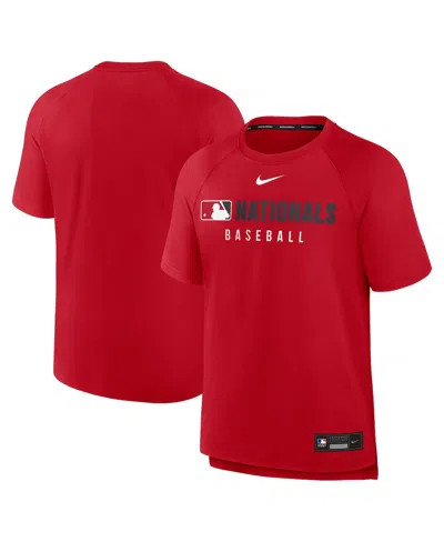 NIKE MEN'S RED WASHINGTON NATIONALS AUTHENTIC COLLECTION PREGAME RAGLAN PERFORMANCE T-SHIRT
