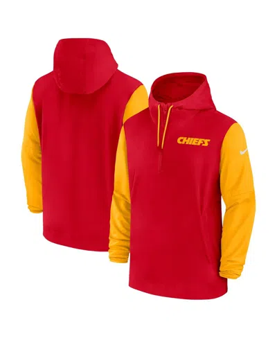 Nike Men's Red/gold Kansas City Chiefs 2024/25 Sideline Pre-game Player 1/2-zip Hoodie Jacket In Red,gold