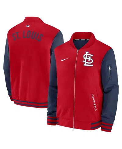Nike Men's Red/navy St. Louis Cardinals Authentic Collection Dugout Full-zip Bomber Jacket In Red,navy