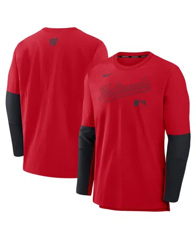 NIKE MEN'S RED/NAVY WASHINGTON NATIONALS AUTHENTIC COLLECTION PLAYER LIGHTWEIGHT PERFORMANCE LONG SLEEVE 