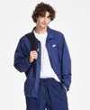 Nike Club Coaches Jacket Mens Navy Relaxed Fit Drawcord Hem Snap Front Fts922 In Midnight Navy,white