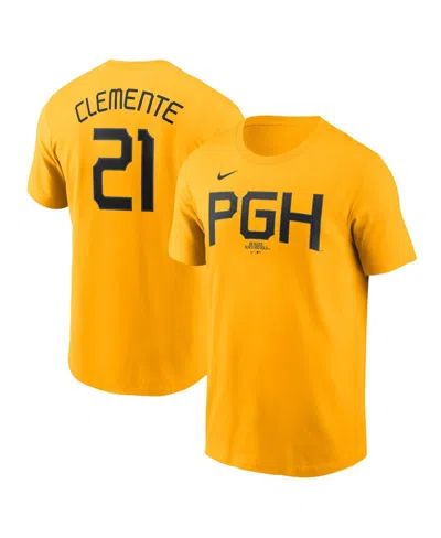 Nike Men's Roberto Clemente Gold Pittsburgh Pirates City Connect Fuse Name Number T-shirt