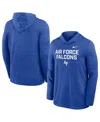 Nike Men's Royal Air Force Falcons 2025 Sideline Dri-fit Long Sleeve Hoodie T-shirt In Blue