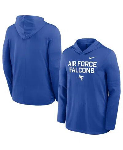 Nike Men's Royal Air Force Falcons 2025 Sideline Dri-fit Long Sleeve Hoodie T-shirt In Blue