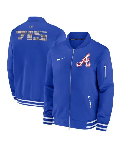NIKE MEN'S ROYAL ATLANTA BRAVES AUTHENTIC COLLECTION CITY CONNECT FULL-ZIP BOMBER JACKET