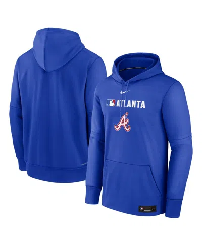Nike Men's Royal Atlanta Braves Authentic Collection City Connect Therma Pullover Hoodie In Blue