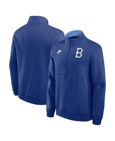 Nike Men's Royal Brooklyn Dodgers Cooperstown Collection Fleece Half-zip Pullover Sweatshirt In Blue