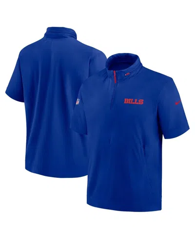 Nike Men's Royal Buffalo Bills 2024 Sideline Coach Short Sleeve Half-zip Hoodie Jacket In Royal,red