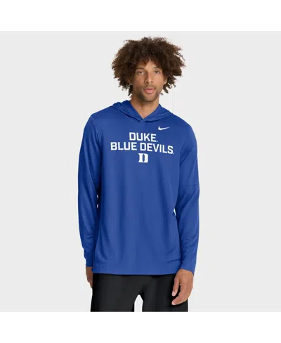 NIKE MEN'S ROYAL DUKE BLUE DEVILS 2025 SIDELINE PERFORMANCE LONG SLEEVE HOODIE T-SHIRT