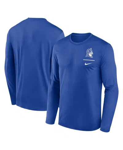 NIKE MEN'S ROYAL DUKE BLUE DEVILS ALTERNATE LOGO LOCKUP LEGEND PERFORMANCE LONG SLEEVE T-SHIRT