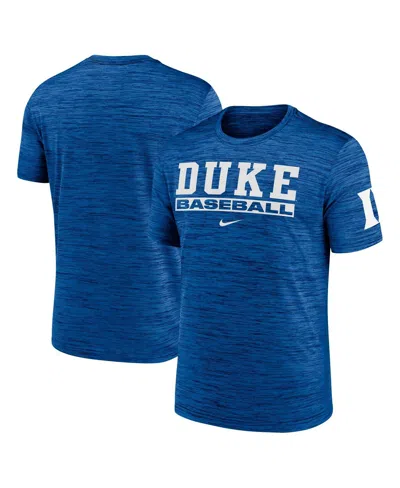 NIKE MEN'S ROYAL DUKE BLUE DEVILS VELOCITY BASEBALL WORDMARK STACK PERFORMANCE T-SHIRT