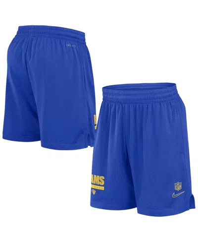 Nike Men's Royal Los Angeles Rams 2024 Sideline Performance Mesh Shorts In Royal,gold