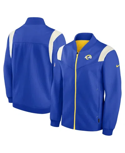 Nike Men's Royal Los Angeles Rams Sideline Coaches Bomber Full-zip Jacket In Royal,gold