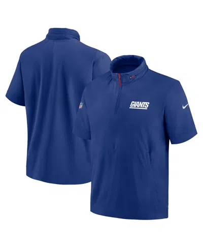 Nike Men's Royal New York Giants 2024 Sideline Coach Short Sleeve Half-zip Hoodie Jacket In Royal,white