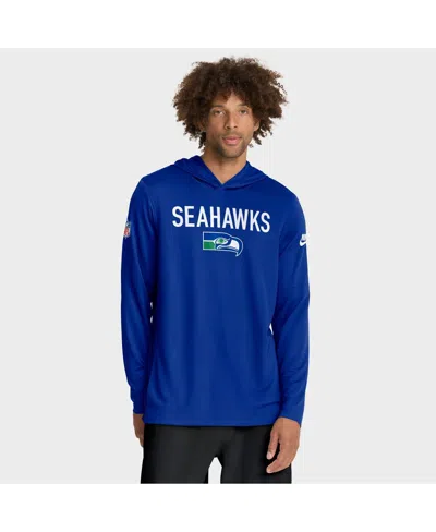 NIKE MEN'S ROYAL SEATTLE SEAHAWKS ALT PACK PASS ACCURACY PERFORMANCE LONG SLEEVE HOODIE T-SHIRT