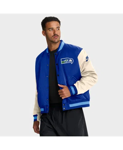 Nike Seattle Seahawks Rewind Legacy  Men's Nfl Full-snap Bomber Jacket In Blue