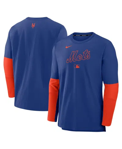 NIKE MEN'S ROYAL/ORANGE NEW YORK METS AUTHENTIC COLLECTION PLAYER LIGHTWEIGHT PERFORMANCE LONG SLEEVE T-S