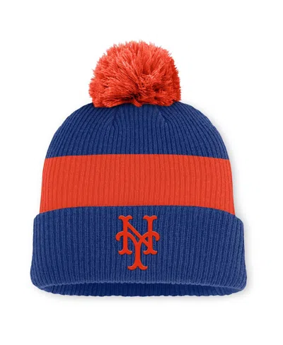 Nike Men's Royal/orange New York Mets Cooperstown Collection Peak Standard Cuffed Pom With Knit Hat In Blue