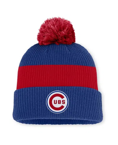 Nike Men's Royal/red Chicago Cubs Cooperstown Collection Peak Standard Cuffed With Pom Knit Hat In Blue