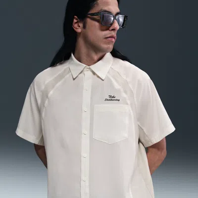 Nike Men's  Sb Dri-fit Woven Short-sleeve Bowler Shirt In White