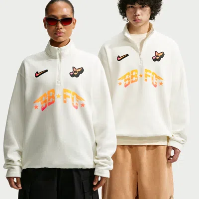 Nike Men's  Sb Skate 1/2-zip Fleece Crew-neck Sweatshirt In White