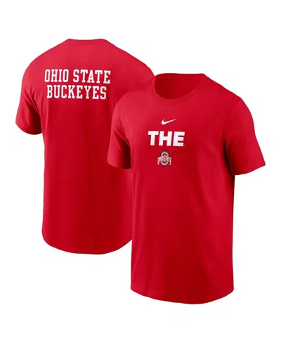 NIKE MEN'S SCARLET OHIO STATE BUCKEYES 2-HIT STACKED T-SHIRT