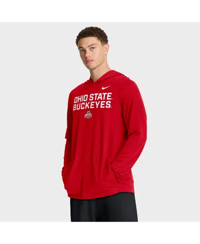 NIKE MEN'S SCARLET OHIO STATE BUCKEYES 2025 SIDELINE PERFORMANCE LONG SLEEVE HOODIE T-SHIRT