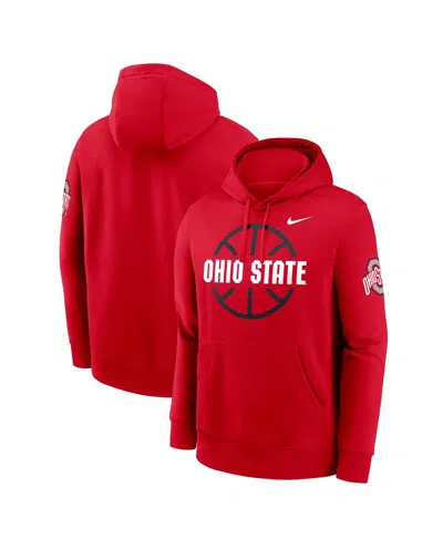 NIKE MEN'S SCARLET OHIO STATE BUCKEYES BASKETBALL ICON CLUB FLEECE PULLOVER HOODIE