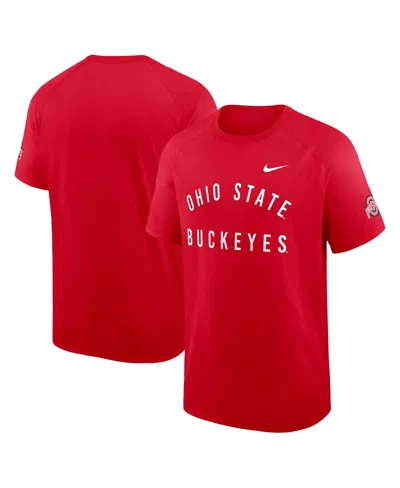 NIKE MEN'S SCARLET OHIO STATE BUCKEYES READY RAGLAN PREMIUM PERFORMANCE T-SHIRT
