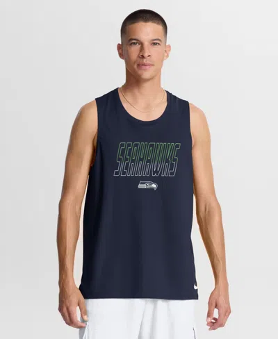 Nike Men's Seattle Seahawks Kickoff Miler Dri-fit Sleeveless Crewneck Double Pique Tank Top In Blue