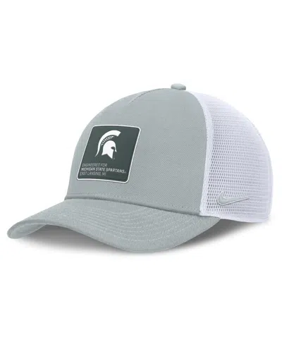 NIKE MEN'S SILVER/WHITE MICHIGAN STATE SPARTANS 2025 ON-FIELD RISE ENGINEERED TRUCKER ADJUSTABLE HAT