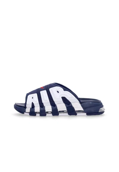 NIKE MEN'S SLIPPERS AIR MORE UPTEMPO SLIDE MIDNIGHT NAVY/UNIVERSITY RED/WHITE/CLEAR