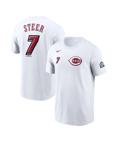 Nike Men's Spencer Steer White Cincinnati Reds 2025 Mlb Speedway Classic Name Number T-shirt In Gray